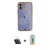 MARSİLYAN™- iPhone 12 Kılıf Eksen Minimal Koleksiyonu - Siyah Polymer Nano Ekran Koruyucu + Kamera Lens Koruma Cam - SF