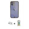 MARSİLYAN™- iPhone 12 Kılıf Eksen Minimal Koleksiyonu - Siyah Polymer Nano Ekran Koruyucu + Rainbow Kamera Lens Koruma Cam - YL