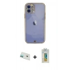 MARSİLYAN™- iPhone 12 Kılıf Eksen Minimal Koleksiyonu - Siyah Polymer Nano Ekran Koruyucu + Rainbow Kamera Lens Koruma Cam - YL
