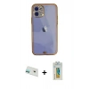 MARSİLYAN™- iPhone 12 Kılıf Eksen Minimal Koleksiyonu - Siyah Polymer Nano Ekran Koruyucu + Rainbow Kamera Lens Koruma Cam - YL