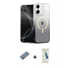 MARSİLYAN™- iPhone 12 Kılıf Eksen Minimal Özel Seri - Şeffaf Pasifik Cam Ekran Koruyucu + Gökkuşağı Shine Kamera Lens Koruma Cam