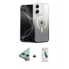 MARSİLYAN™- iPhone 12 Kılıf Eksen Minimal Özel Seri - Şeffaf Pasifik Cam Ekran Koruyucu + Kırmızı Raze Metal Kamera Lens