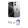 MARSİLYAN™- iPhone 12 Kılıf Eksen Minimal Özel Seri - Siyah Bilvis 5in1 3D Magic Cam Ekran Koruyucu + Mor Rainbow Kamera Lens Koruma Cam