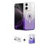 MARSİLYAN™- iPhone 12 Kılıf Eksen Minimal Özel Seri - Siyah Bilvis 5in1 5D Magic Hayalet Cam Ekran Koruyucu + Mor Rainbow Kamera Lens Koruma Cam