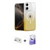 MARSİLYAN™- iPhone 12 Kılıf Eksen Minimal Özel Seri - Siyah Bilvis 5in1 5D Magic Hayalet Cam Ekran Koruyucu + Mor Rainbow Kamera Lens Koruma Cam