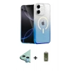 MARSİLYAN™- iPhone 12 Kılıf Eksen Minimal Özel Seri - Siyah Joko Magic 5D Hayalet Cam + Mavi Raze Metal Kamera Lens