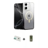 MARSİLYAN™- iPhone 12 Kılıf Eksen Minimal Özel Seri - Siyah Joko Magic 5D Hayalet Cam + Rainbow Kamera Lens Koruma Cam - YL
