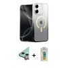 MARSİLYAN™- iPhone 12 Kılıf Eksen Minimal Özel Seri - Siyah Polymer Nano Ekran Koruyucu + Raze Metal Kamera Lens - KI