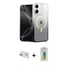MARSİLYAN™- iPhone 12 Kılıf Eksen Minimal Özel Seri - Siyah Polymer Nano Ekran Koruyucu + Rainbow Kamera Lens Koruma Cam - MR
