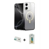 MARSİLYAN™- iPhone 12 Kılıf Eksen Minimal Özel Seri - Siyah Polymer Nano Ekran Koruyucu + Rainbow Kamera Lens Koruma Cam - YL