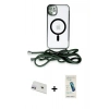 MARSİLYAN™- iPhone 12 Kılıf Eksen Özel Seri - Şeffaf Pasifik Cam Ekran Koruyucu + Mor Rainbow Kamera Lens Koruma Cam