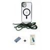 MARSİLYAN™- iPhone 12 Kılıf Eksen Özel Seri - Şeffaf Pasifik Cam Ekran Koruyucu + Shine Kamera Lens Koruma Cam - PE