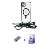 MARSİLYAN™- iPhone 12 Kılıf Eksen Özel Seri - Siyah Bilvis 5in1 5D Magic Hayalet Cam Ekran Koruyucu + Gökkuşağı Shine Kamera Lens Koruma Cam