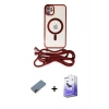 MARSİLYAN™- iPhone 12 Kılıf Eksen Özel Seri - Siyah Bilvis 5in1 5D Magic Hayalet Cam Ekran Koruyucu + Metal Kamera Lens Koruma Cam - KI