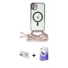 MARSİLYAN™- iPhone 12 Kılıf Eksen Özel Seri - Siyah Bilvis 5in1 5D Magic Hayalet Cam Ekran Koruyucu + Rainbow Kamera Lens Koruma Cam - MR