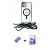 MARSİLYAN™- iPhone 12 Kılıf Eksen Özel Seri - Siyah Bilvis 5in1 5D Magic Hayalet Cam Ekran Koruyucu + Shine Kamera Lens Koruma Cam - PE