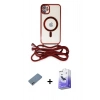 MARSİLYAN™- iPhone 12 Kılıf Eksen Özel Seri - Siyah Bilvis 5in1 5D Magic Hayalet Cam Ekran Koruyucu + Shine Kamera Lens Koruma Cam - SABE