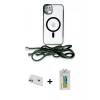 MARSİLYAN™- iPhone 12 Kılıf Eksen Özel Seri - Siyah Polymer Nano Ekran Koruyucu + Rainbow Kamera Lens Koruma Cam - MR