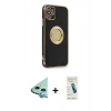 MARSİLYAN™- iPhone 12 Kılıf İz Form Serisi - Şeffaf Pasifik Cam Ekran Koruyucu + Raze Metal Kamera Lens - MI