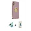 MARSİLYAN™- iPhone 12 Kılıf İz Form Serisi - Şeffaf Pasifik Cam Ekran Koruyucu + Raze Metal Kamera Lens - MI