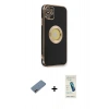 MARSİLYAN™- iPhone 12 Kılıf İz Form Serisi - Şeffaf Pasifik Cam Ekran Koruyucu + Shine Kamera Lens Koruma Cam - PE