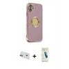 MARSİLYAN™- iPhone 12 Kılıf İz Form Serisi - Şeffaf Pasifik Cam Ekran Koruyucu + Yeşil Rainbow Kamera Lens Koruma Cam