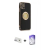 MARSİLYAN™- iPhone 12 Kılıf İz Form Serisi - Siyah Bilvis 5in1 3D Magic Cam Ekran Koruyucu + Rainbow Kamera Lens Koruma Cam - MR