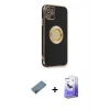 MARSİLYAN™- iPhone 12 Kılıf İz Form Serisi - Siyah Bilvis 5in1 5D Magic Hayalet Cam Ekran Koruyucu + Shine Kamera Lens Koruma Cam - GD
