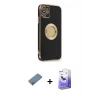 MARSİLYAN™- iPhone 12 Kılıf İz Form Serisi - Siyah Bilvis 5in1 5D Magic Hayalet Cam Ekran Koruyucu + Shine Kamera Lens Koruma Cam - MI