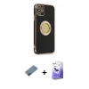 MARSİLYAN™- iPhone 12 Kılıf İz Form Serisi - Siyah Bilvis 5in1 5D Magic Hayalet Cam Ekran Koruyucu + Mavi Metal Kamera Lens Koruma Cam