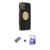 MARSİLYAN™- iPhone 12 Kılıf İz Form Serisi - Siyah Bilvis 5in1 5D Magic Hayalet Cam Ekran Koruyucu + Pembe Shine Kamera Lens Koruma Cam
