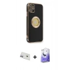 MARSİLYAN™- iPhone 12 Kılıf İz Form Serisi - Siyah Bilvis 5in1 5D Magic Hayalet Cam Ekran Koruyucu + Rainbow Kamera Lens Koruma Cam - MR