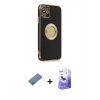 MARSİLYAN™- iPhone 12 Kılıf İz Form Serisi - Siyah Bilvis 5in1 5D Magic Hayalet Cam Ekran Koruyucu + Shine Kamera Lens Koruma Cam - SABE
