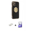 MARSİLYAN™- iPhone 12 Kılıf İz Form Serisi - Siyah Bilvis 5in1 5D Magic Hayalet Cam Ekran Koruyucu + Renkli Kamera Lens Koruma Cam - TU