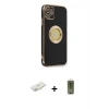 MARSİLYAN™- iPhone 12 Kılıf İz Form Serisi - Siyah Joko Magic 5D Hayalet Cam + Sarı Renkli Kamera Lens Koruma Cam