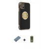 MARSİLYAN™- iPhone 12 Kılıf İz Form Serisi - Siyah Joko Magic 5D Hayalet Cam + Shine Kamera Lens Koruma Cam - SABE