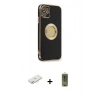 MARSİLYAN™- iPhone 12 Kılıf İz Form Serisi - Siyah Joko Magic 5D Hayalet Cam + Renkli Kamera Lens Koruma Cam - YL