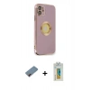 MARSİLYAN™- iPhone 12 Kılıf İz Form Serisi - Siyah Polymer Nano Ekran Koruyucu + Metal Kamera Lens Koruma Cam - KI
