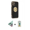 MARSİLYAN™- iPhone 12 Kılıf İz Form Serisi - Siyah Polymer Nano Ekran Koruyucu + Raze Metal Kamera Lens - KI