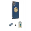 MARSİLYAN™- iPhone 12 Kılıf İz Form Serisi - Siyah Polymer Nano Ekran Koruyucu + Mavi Shine Kamera Lens Koruma Cam