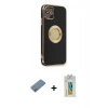 MARSİLYAN™- iPhone 12 Kılıf İz Form Serisi - Siyah Polymer Nano Ekran Koruyucu + Shine Kamera Lens Koruma Cam - GS
