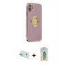 MARSİLYAN™- iPhone 12 Kılıf İz Form Serisi - Siyah Polymer Nano Ekran Koruyucu + Rainbow Kamera Lens Koruma Cam - YL