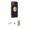 MARSİLYAN™- iPhone 12 Kılıf İz Form Serisi - Siyah Polymer Nano Ekran Koruyucu + Renkli Kamera Lens Koruma Cam - YL