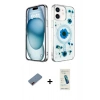 MARSİLYAN™- iPhone 12 Kılıf Kozmos Doku - Şeffaf Pasifik Cam Ekran Koruyucu + Metal Kamera Lens Koruma Cam - KI