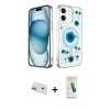 MARSİLYAN™- iPhone 12 Kılıf Kozmos Doku - Şeffaf Pasifik Cam Ekran Koruyucu + Rainbow Kamera Lens Koruma Cam - MR