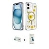 MARSİLYAN™- iPhone 12 Kılıf Kozmos Doku - Şeffaf Pasifik Cam Ekran Koruyucu + Yeşil Rainbow Kamera Lens Koruma Cam
