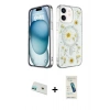 MARSİLYAN™- iPhone 12 Kılıf Kozmos Doku - Şeffaf Pasifik Cam Ekran Koruyucu + Yeşil Rainbow Kamera Lens Koruma Cam