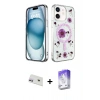 MARSİLYAN™- iPhone 12 Kılıf Kozmos Doku - Siyah Bilvis 5in1 3D Magic Cam Ekran Koruyucu + Rainbow Kamera Lens Koruma Cam - MR