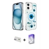 MARSİLYAN™- iPhone 12 Kılıf Kozmos Doku - Siyah Bilvis 5in1 3D Magic Cam Ekran Koruyucu + Rainbow Kamera Lens Koruma Cam - MR