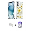 MARSİLYAN™- iPhone 12 Kılıf Kozmos Doku - Siyah Bilvis 5in1 3D Magic Cam Ekran Koruyucu + Rainbow Kamera Lens Koruma Cam - MR